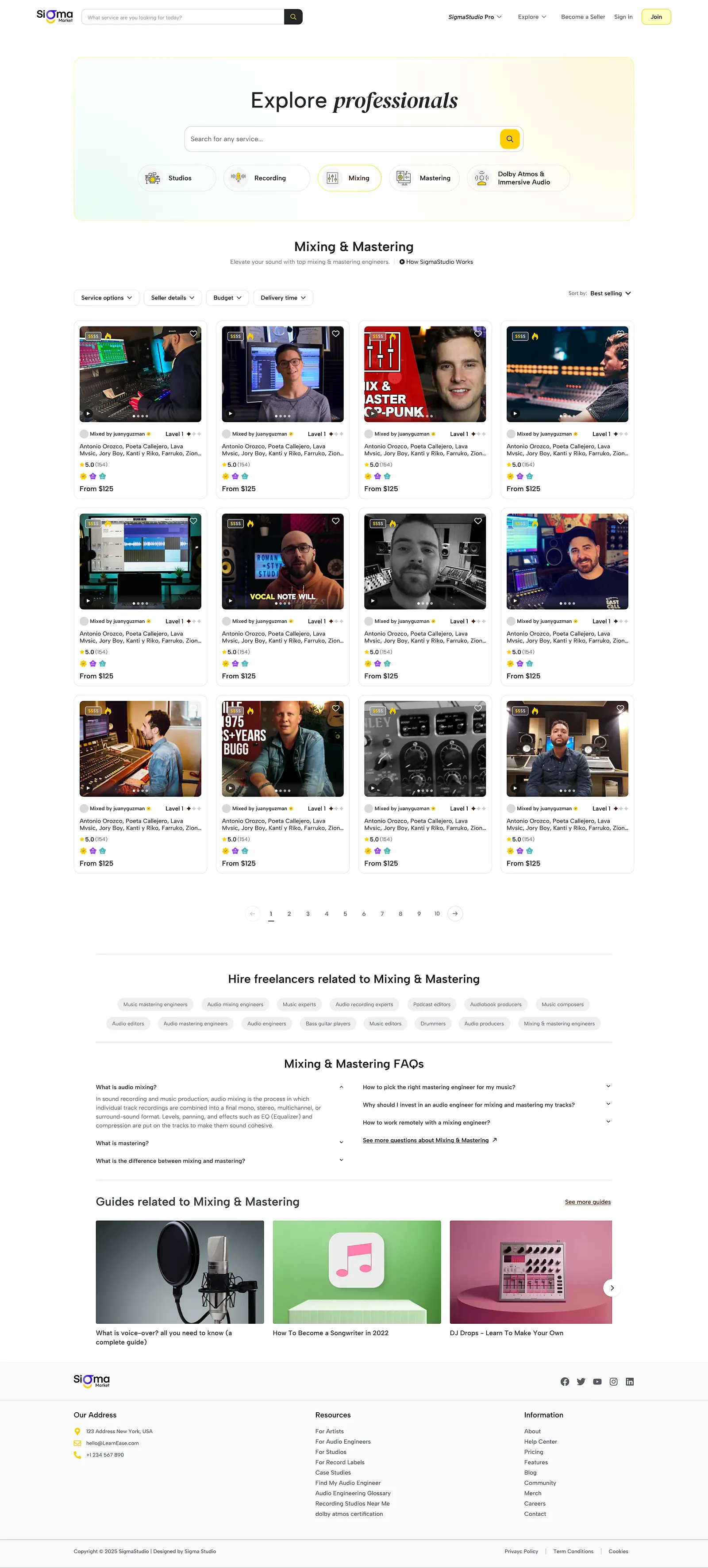 WavMasters: explore professionals: filters and results