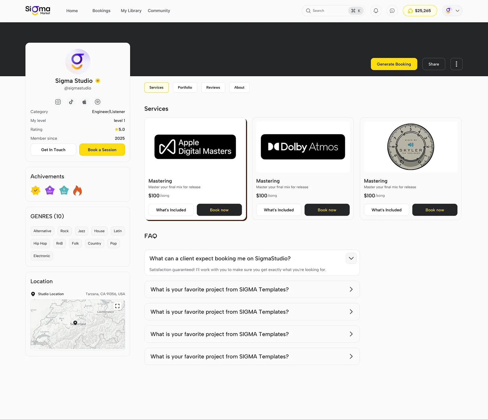 WavMasters: public profile with services and questions