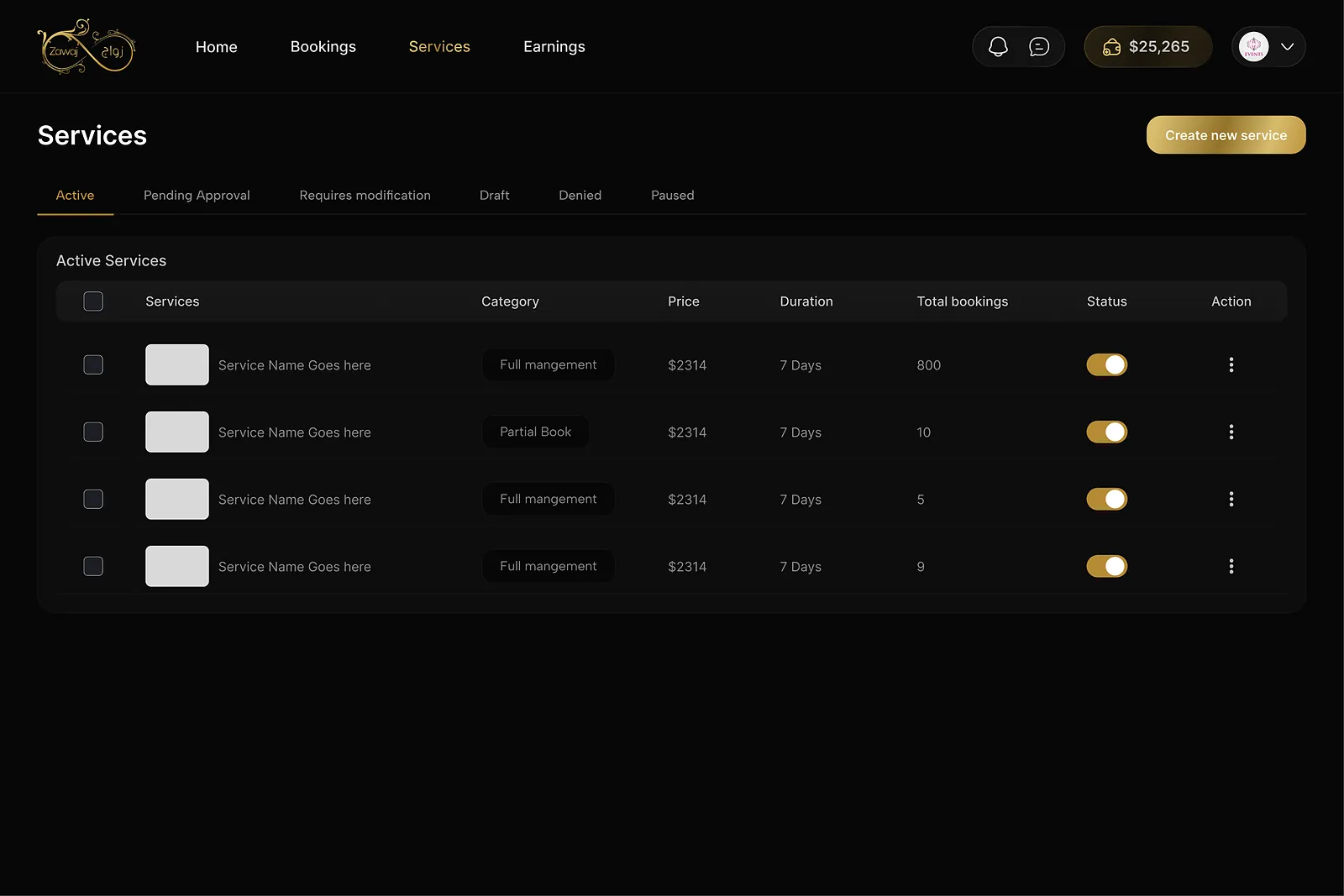 Bibaho: vendor service list