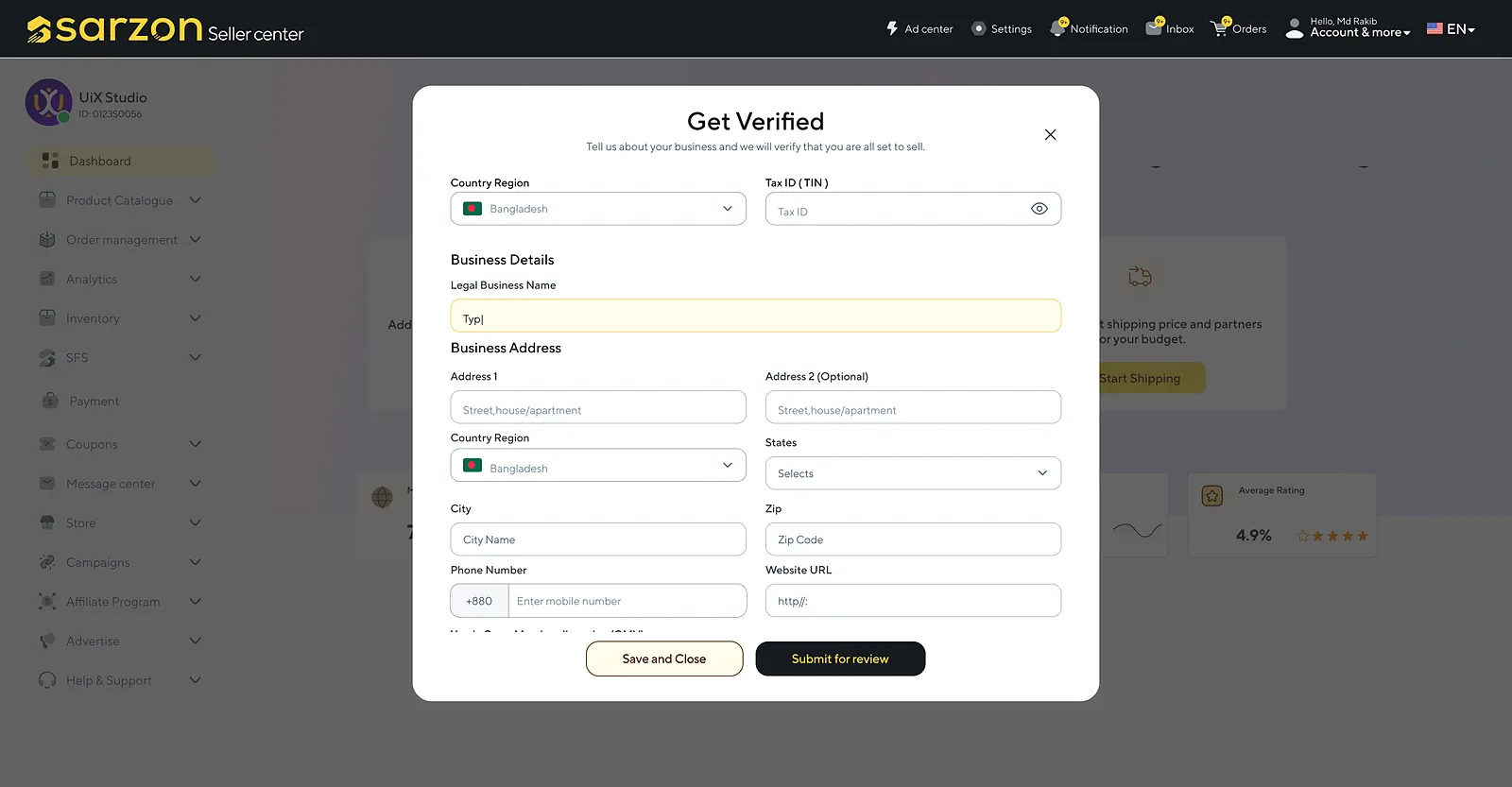 Sarzon: get verified pop-up