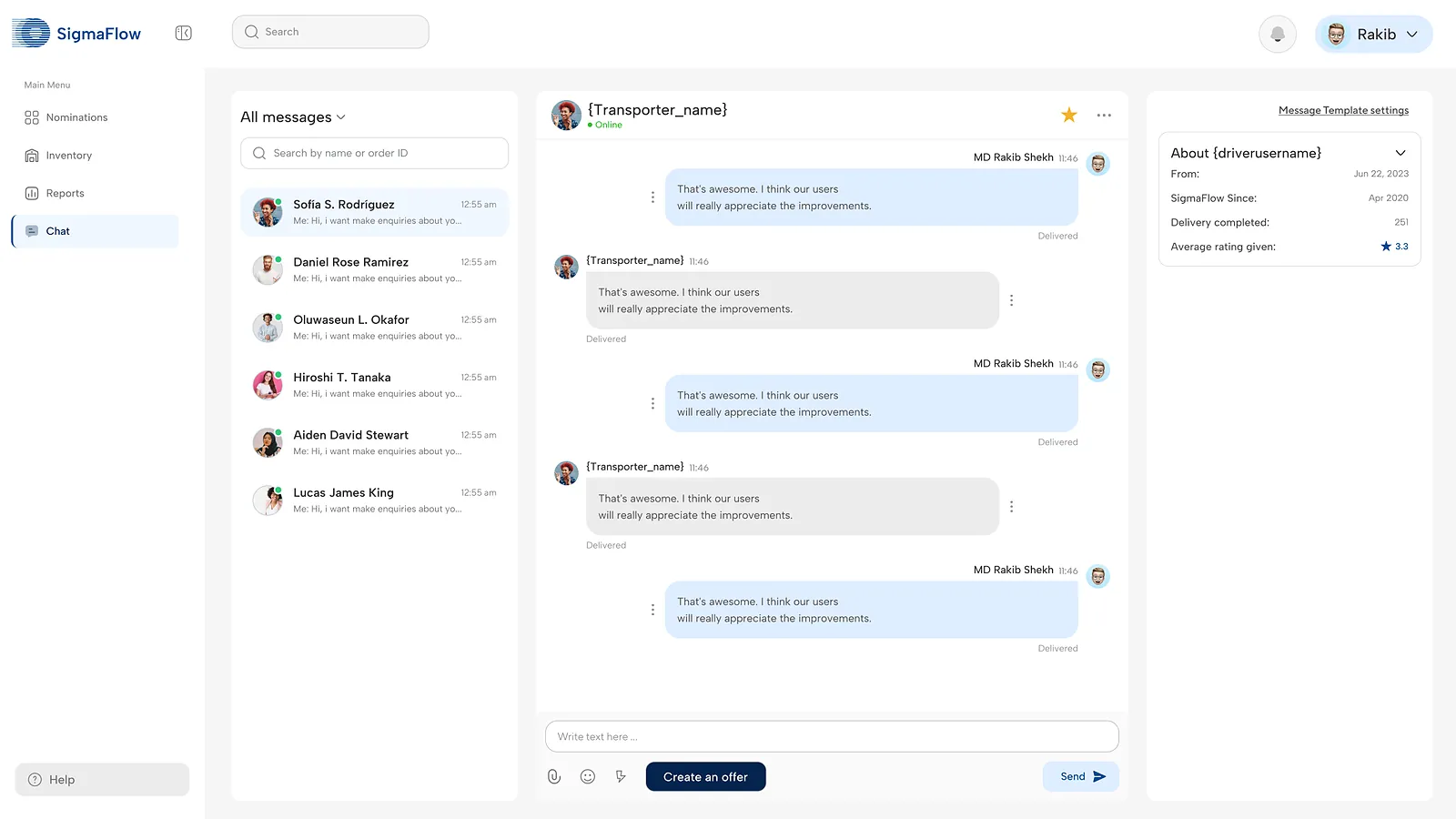 SigmaFlow: inbox with a conversation
