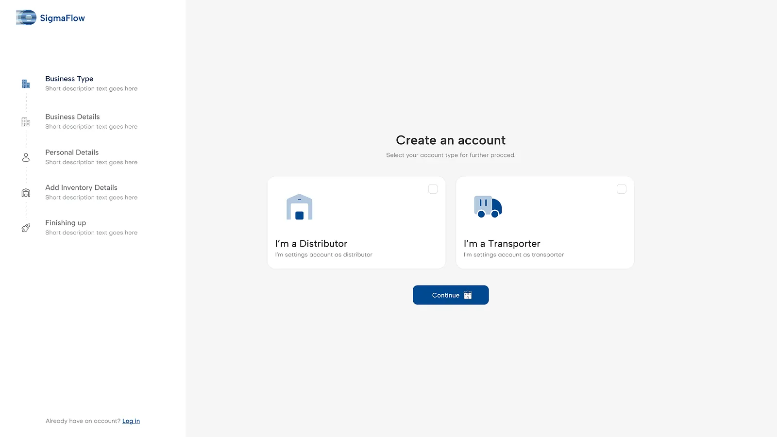 SigmaFlow: choose a business type