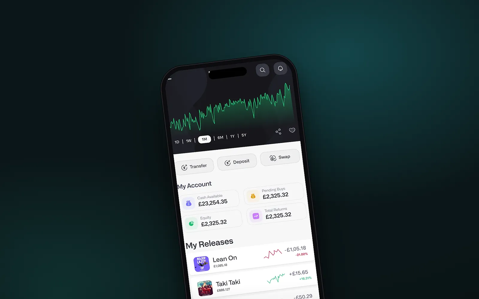 Stock and Investment: the portfolio screen on a phone