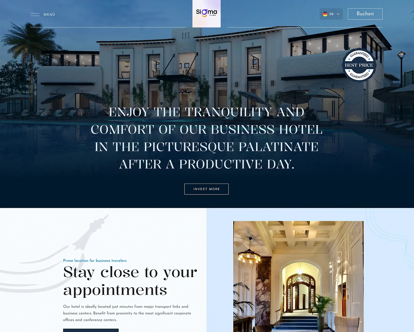 Business hotel landing page