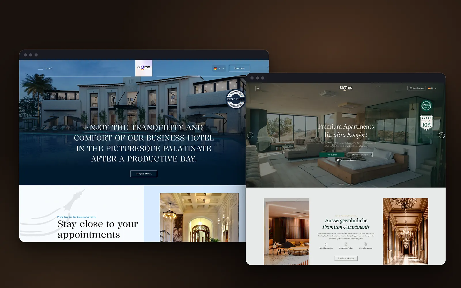 Hotel Ava: business hotel and apartments landing pages