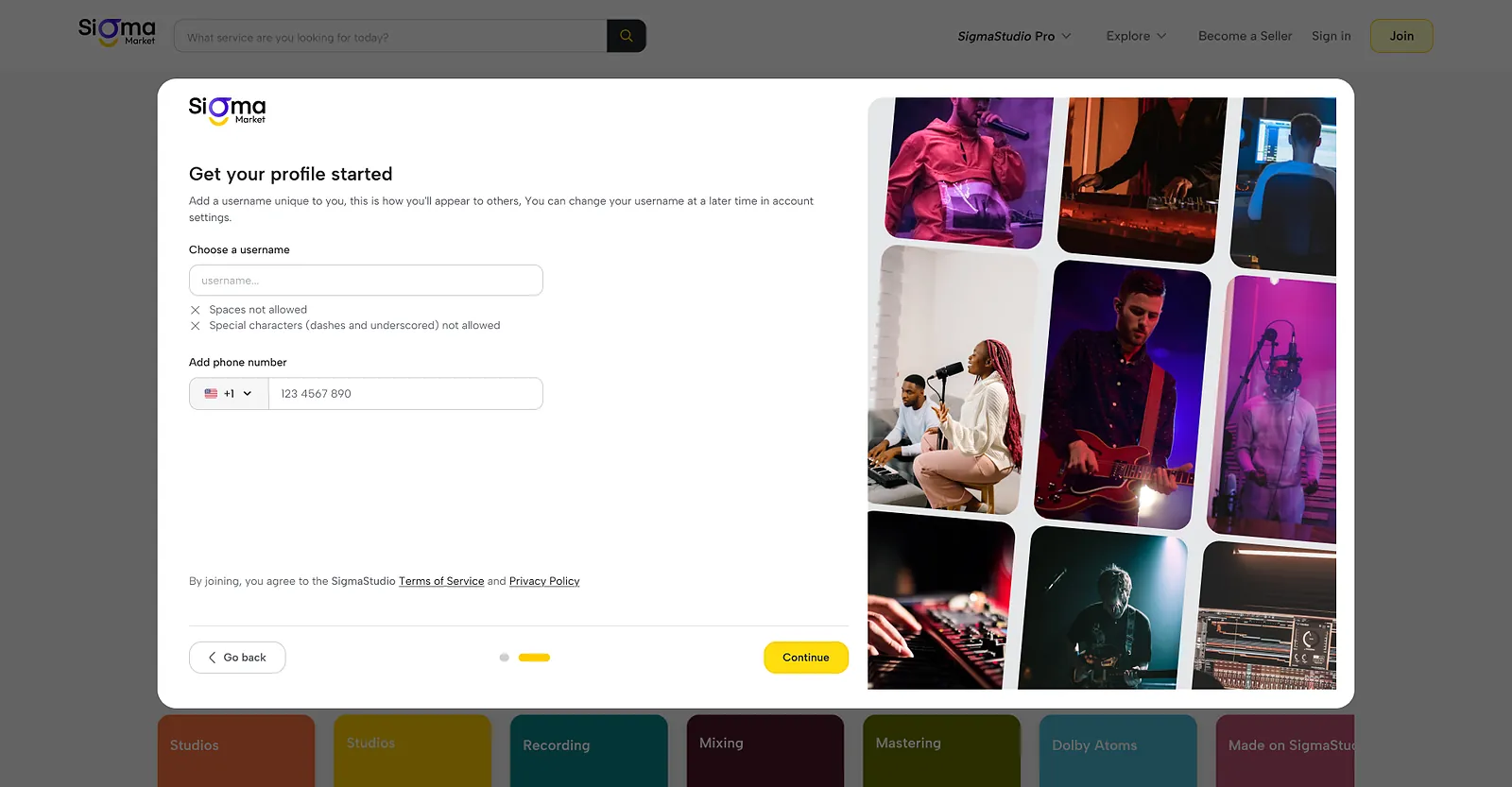 WavMasters: sign-up step 2: profile details
