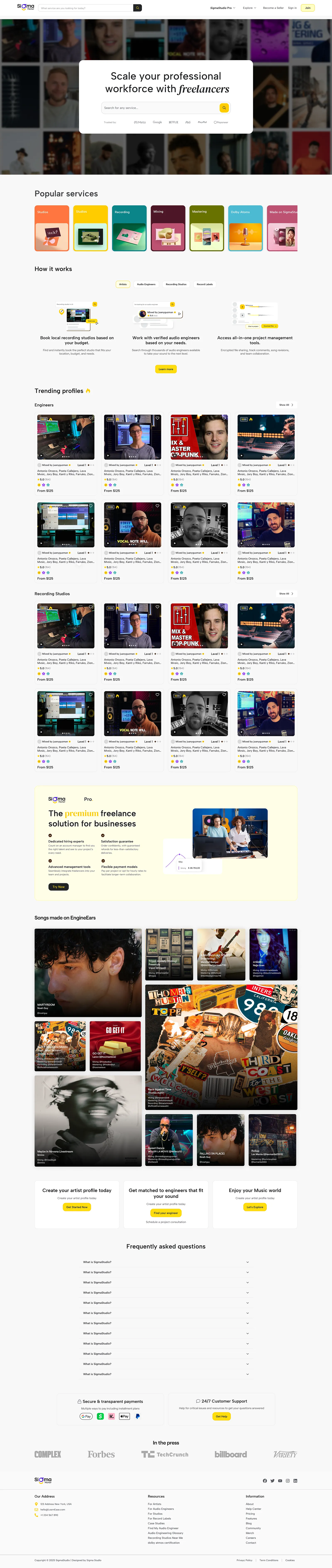 WavMasters: landing page with search and popular services