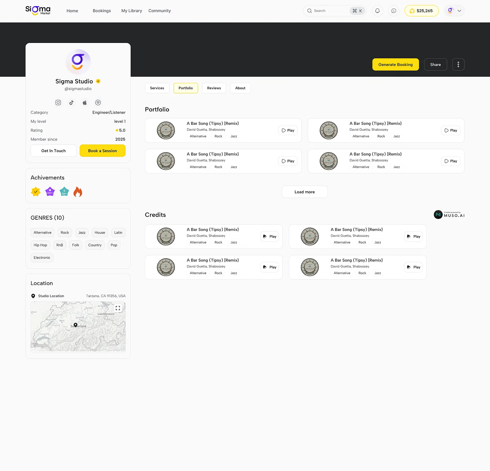 WavMasters: profile portfolio tab