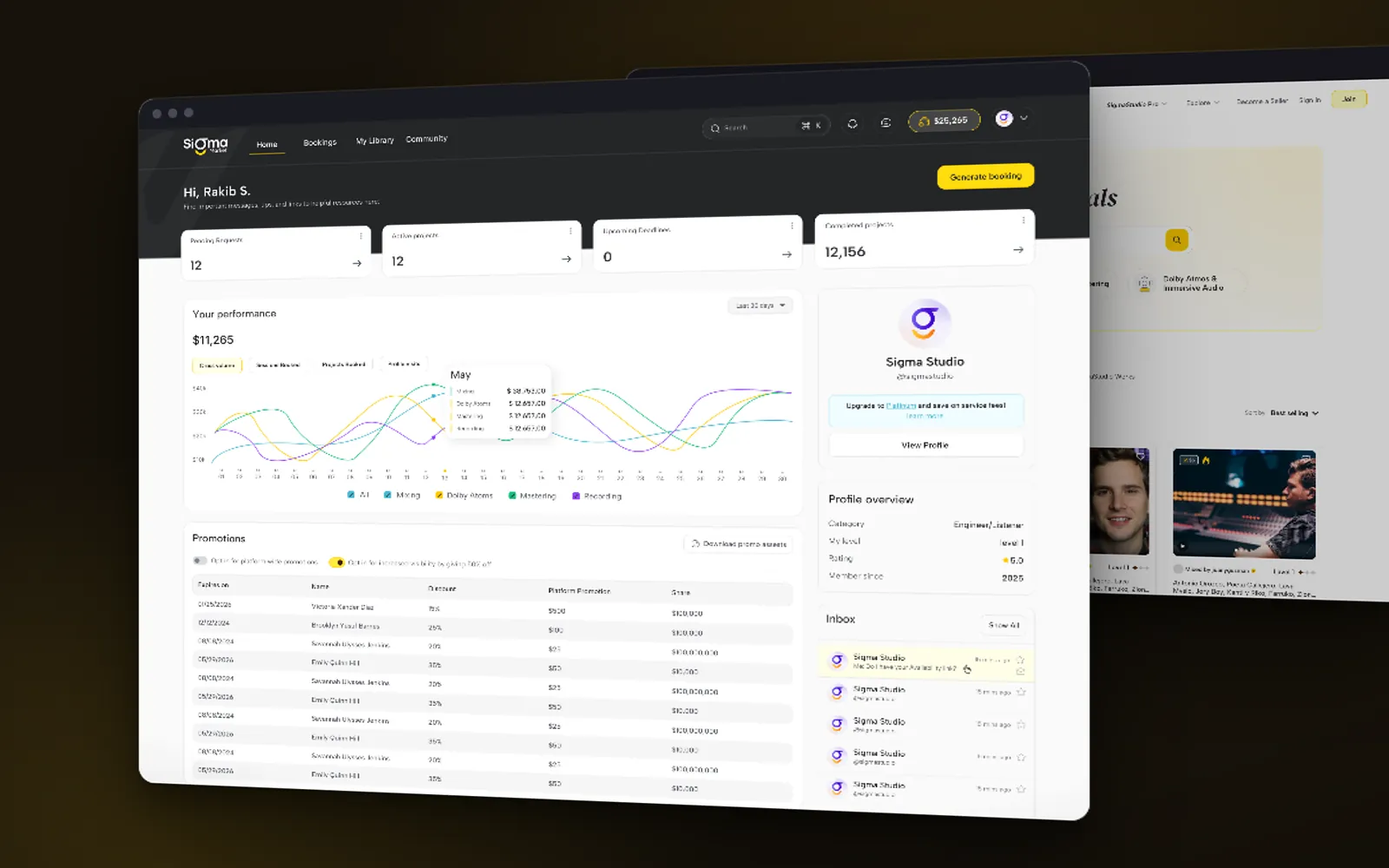 WavMasters: the dashboard and the explore page, angled