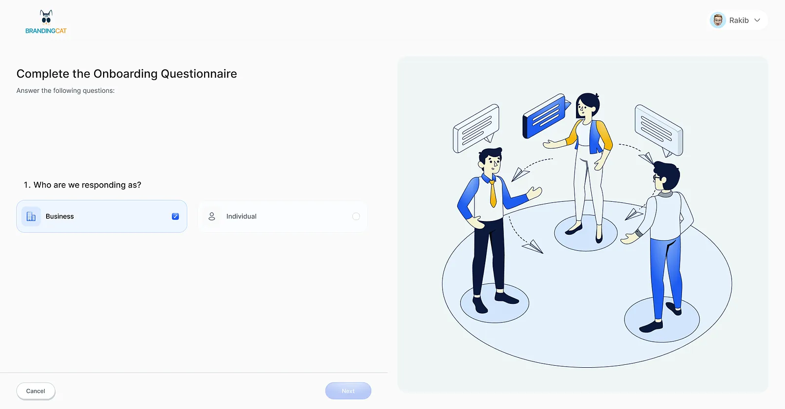 BrandingCat: onboarding step 1
