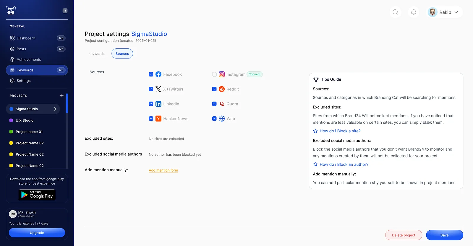 BrandingCat: project settings: sources
