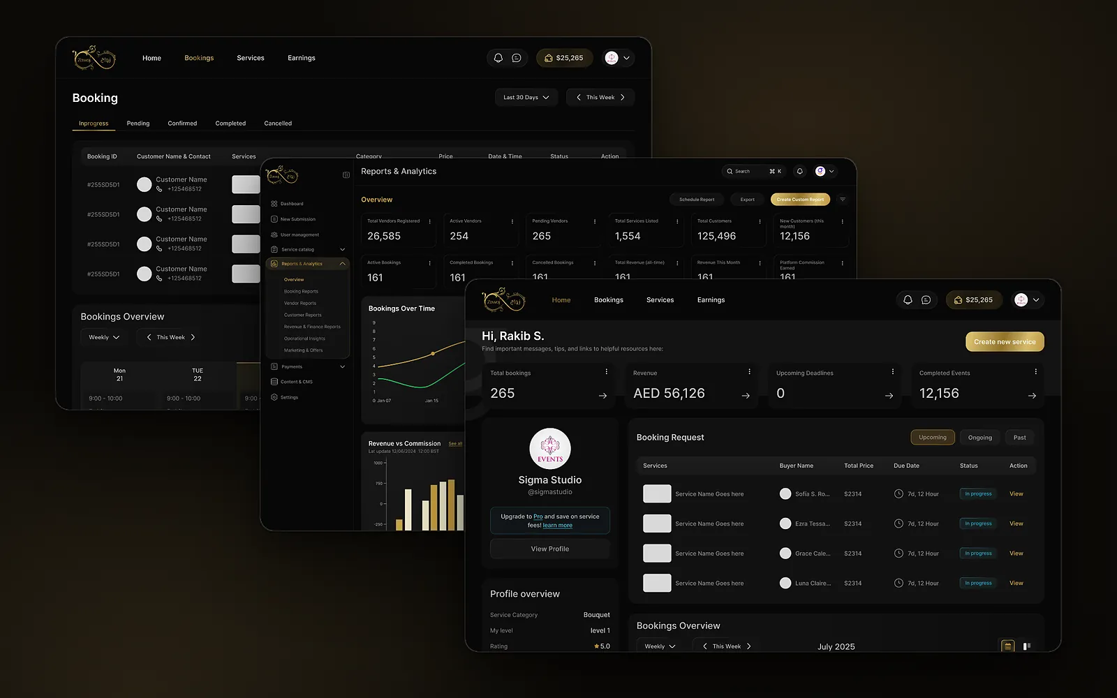 Bibaho: vendor bookings, admin reports and vendor dashboard layered