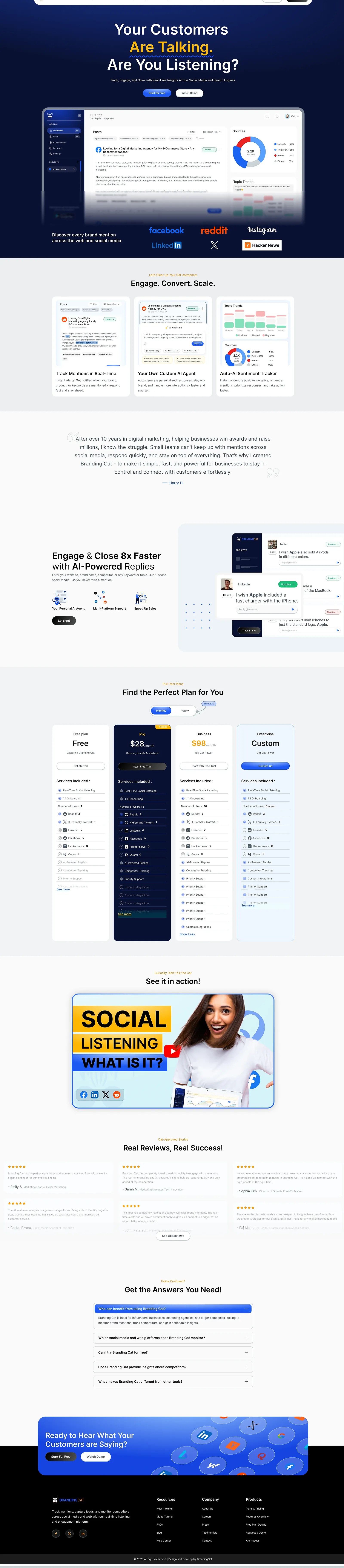 AI social listening landing page