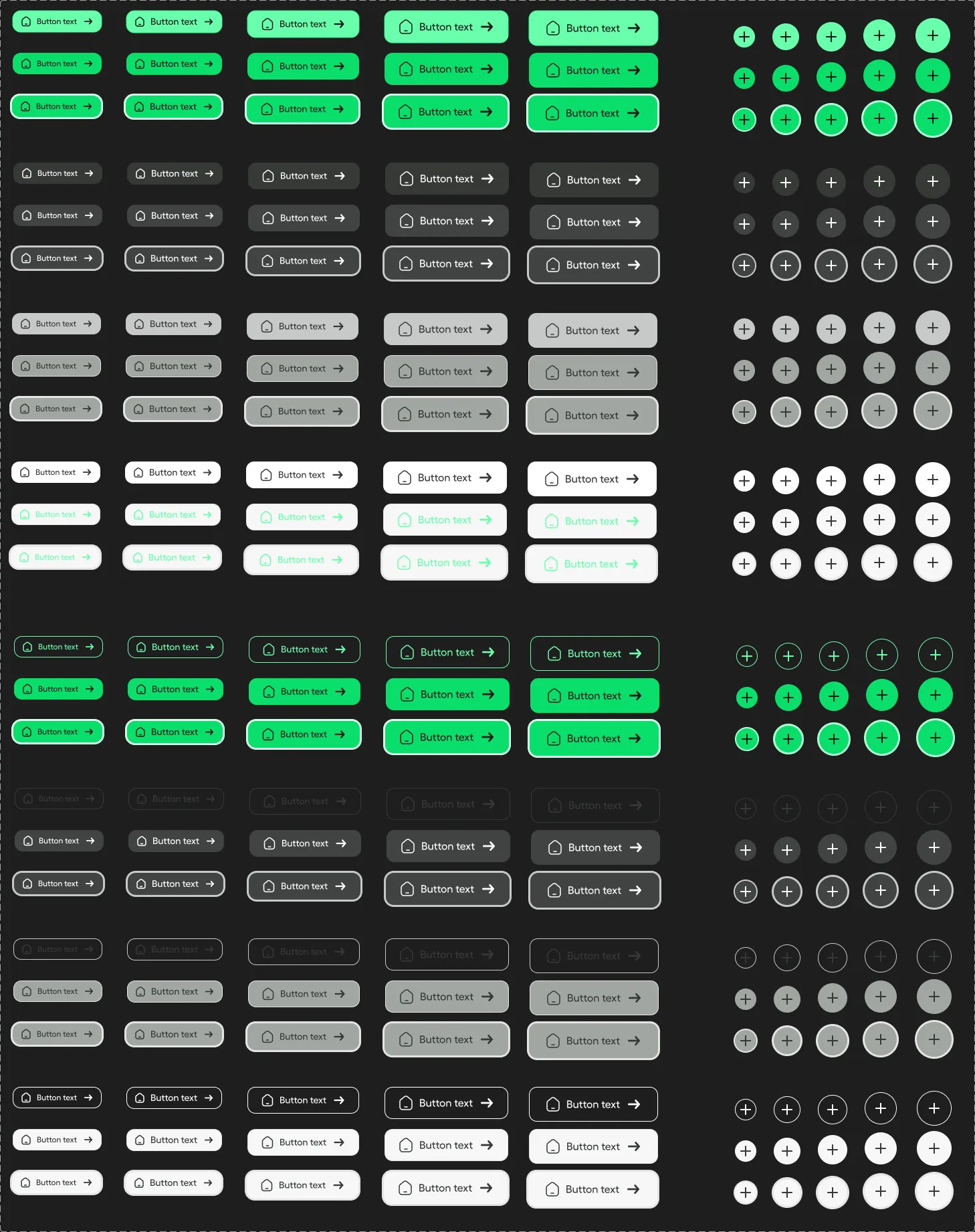 Arcadia design system: buttons in every state