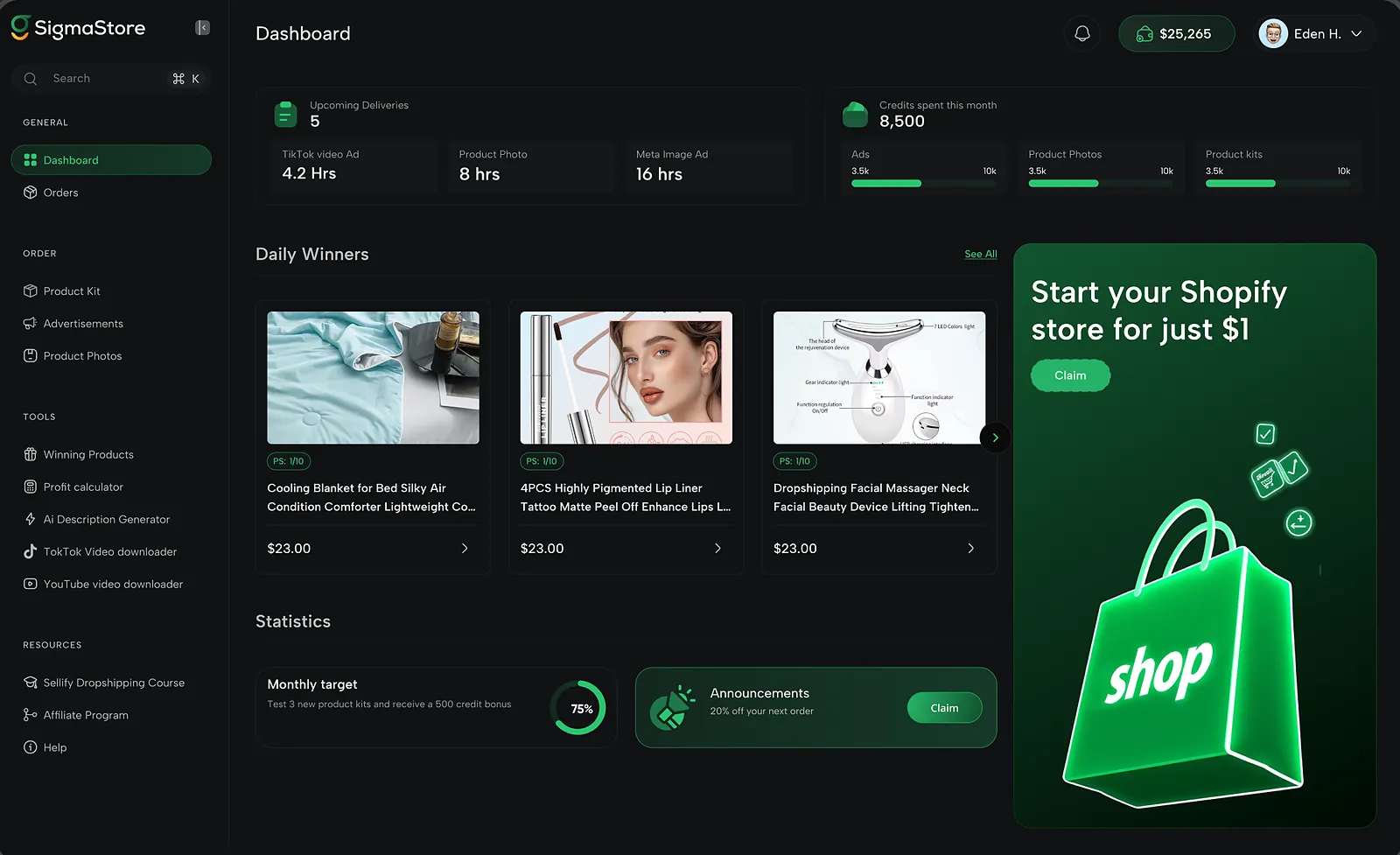 SigmaStore dashboard