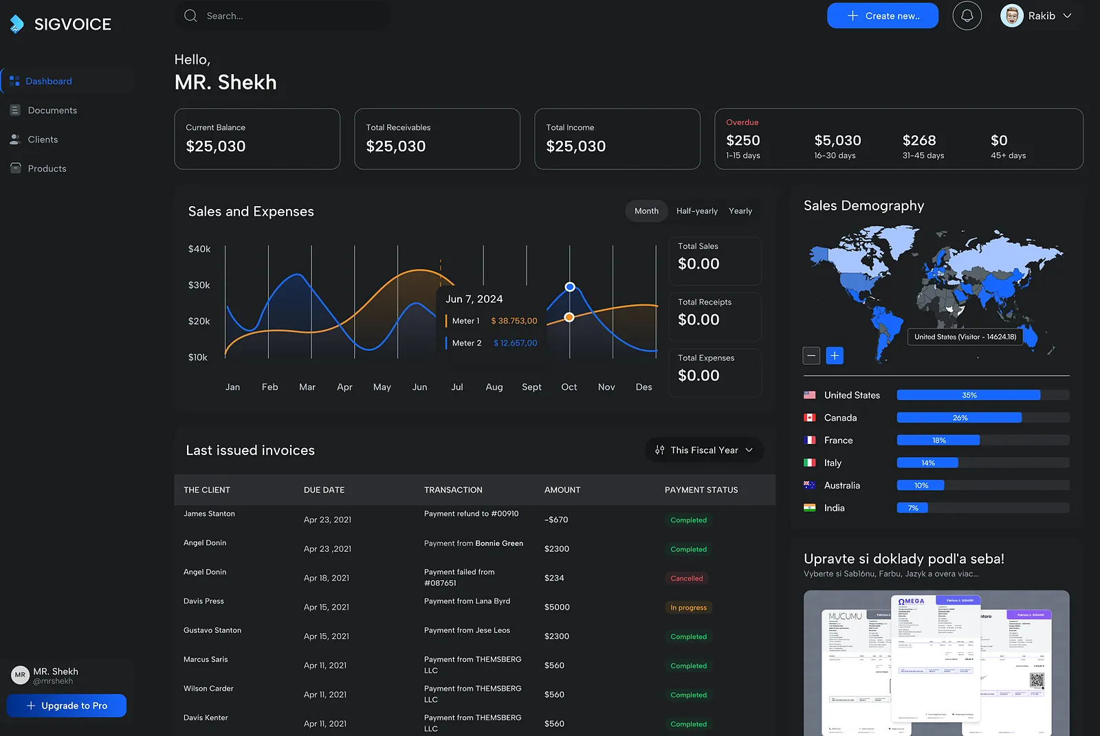 SIGVOICE invoice dashboard