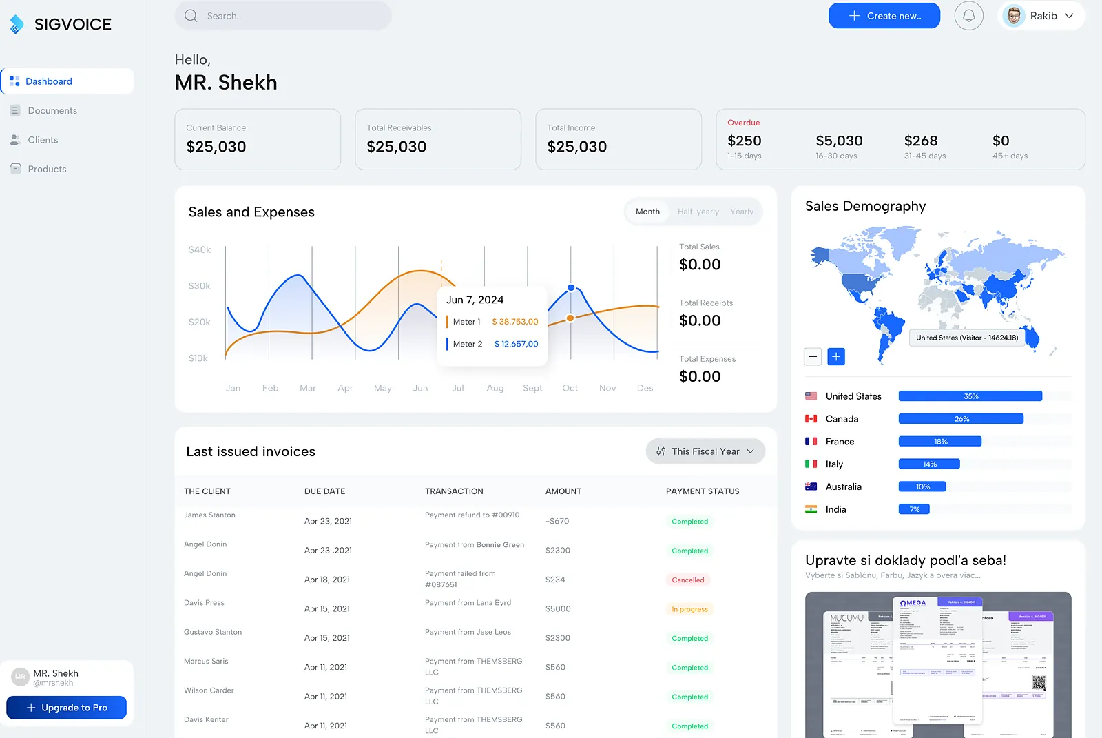 SIGVOICE invoice dashboard