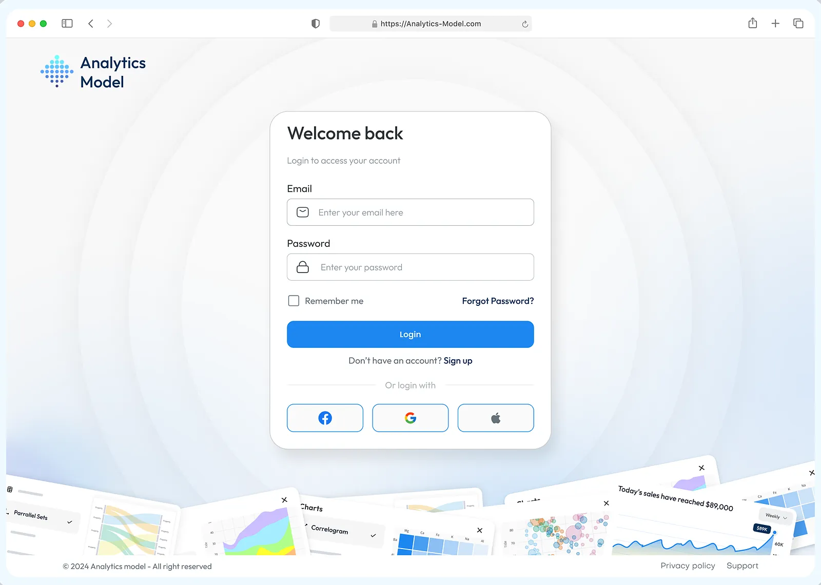 Analytics Model login and sign-up